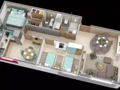 appartement floor plan 78m 3D model