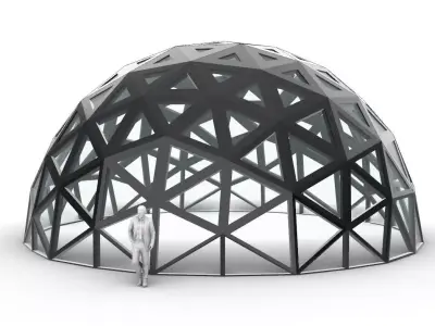 Geodesic Dome with Dynamic Perforations and glass panels 3D model