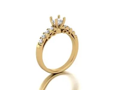 Whisper of Romance Diamond Solitaire Diamond Accented Shank Ring 3D print model