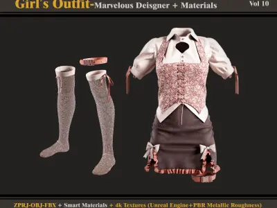 Girl Outfit- MD-Clo3d - Smart Material -Textures - OBJ - FBX 3D model