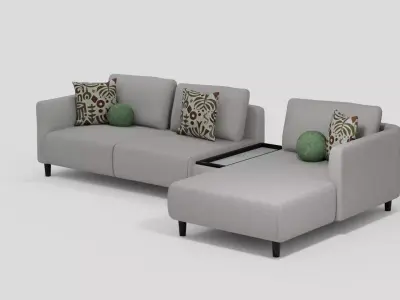 Modern L Shaped Sofa with Console  Pillows 3D model