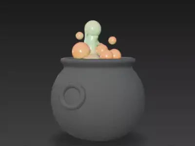 3D Model of Gray Witchs Cauldron Happy Halloween Potion Pot 3D print model