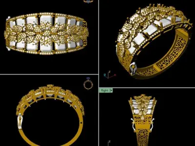 Gold bracelet adorned with blue gemstones and sparkling diamonds 3D print model