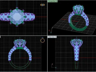 Engagement Ring With Many Round Diamond On It 3D model