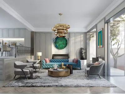 Luxury living room interior 3D model 9