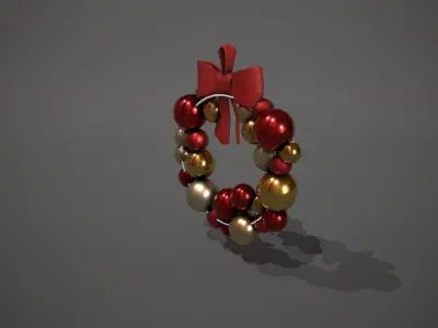 Red and Gold Christmas Bauble Wreath Low-poly 3D model