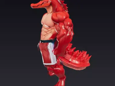 RED CROCODILE FIGHTER Low-poly 3D model