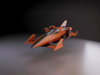 Stylized Modular Spacecraft with Mounted Weapon Game-Ready Low-poly 3D model
