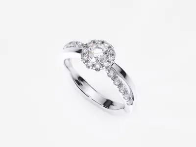ZDR0172 halo diamond engagement ring gold 3D print model