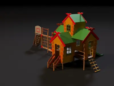 Childrens game complex Russian hut 3D model