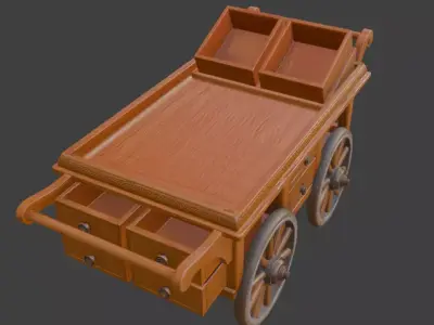 Ornate Wooden Vendor Cart 3D Model 3D model