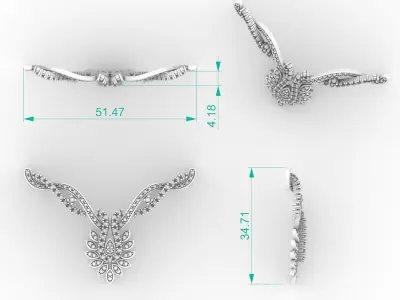 Floral V-Shape Diamond Pendant 3D print model