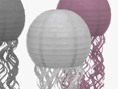 Jellyfish Paper Lanterns 3 Pack Pink White and Gray 3D model