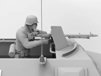 Hanomag Sd Kfz 251 Ausf A and Gunner with MG-34 3D print model