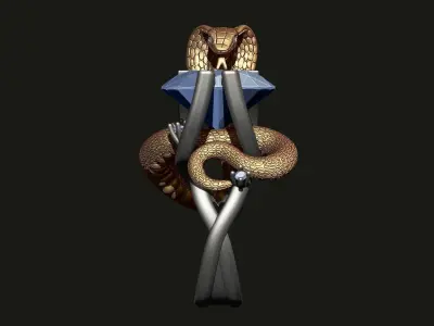 A RING WITH A COBRA AND A LARGE STONE Printable Model 3D print model