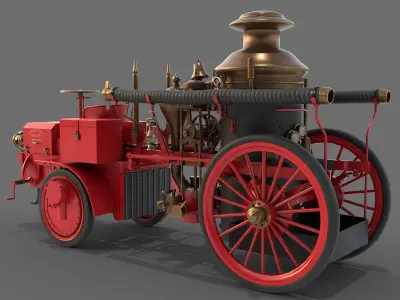 1911 Christie Fire Engine Low-poly 3D model
