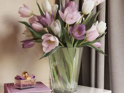 Tulip Flowers 4 in 1 Low-poly 3D model