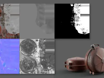 Canister realistic two rusty metal containers 3D model