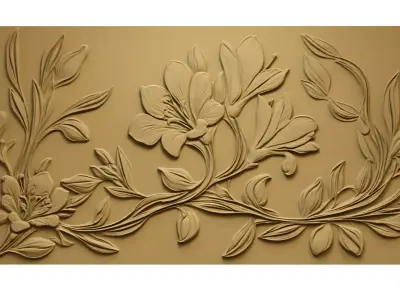 modern rose panel wall decor set relief stl mural CNC 307 3D model