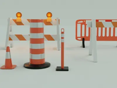 Traffic control road work and barricades collection 3D model
