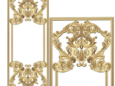 Collection of Boiserie Decoration Panels Low-poly 3D model