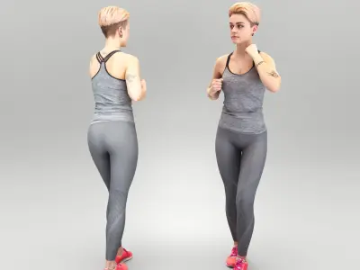 Young woman with tattoo in gray sportswear 437 Low-poly 3D model