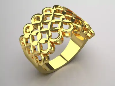  Yellow gold ring with floral design model gr0103 3D print model