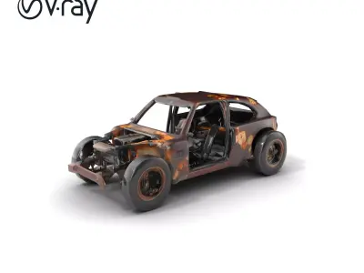 Rusty BurntOut Car Wasteland Vehicle model pack Low-poly 3D model