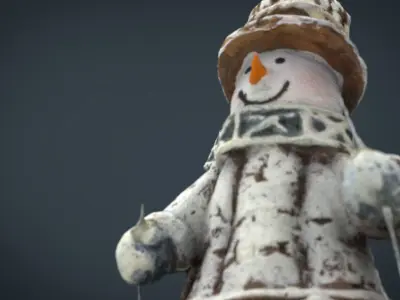 Snowman Skiing Low-poly 3D model