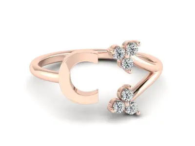 Jewelry Alphabet Ring C with Diamonds  3D print model