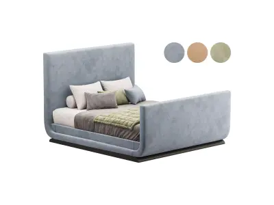 Double bed with upholstered headboard 3D model