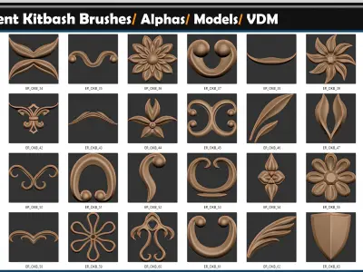 130 Ornament Kitbash Brushes- Alphas-Models-VDM Vol 05 3D model