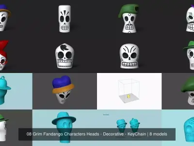 08 Grim Fandango Characters Heads - Decorative - KeyChain 3D Model Collection