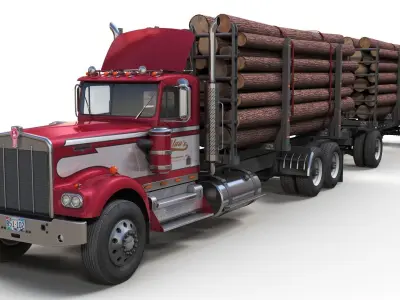 Kenworth W900A Logging truck Low-poly 3D model