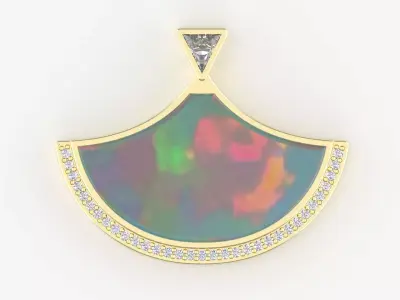 Elegant Fan Pendant 3D Model Opal Inlay Diamond Halo Design 3D print model