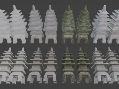 Pagoda Stone Statue Low-poly 3D model