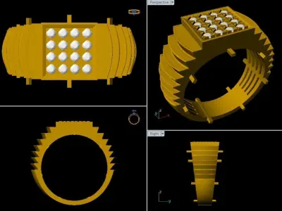 Gold Mens Ring with Diamond Grid   Jewelry  3D print model