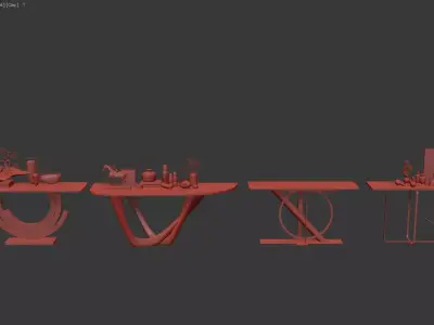 Modern Console Tables with Sculptural Metallic Bases 3D model