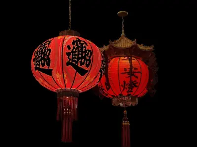 Chinese red lantern  Low-poly 3D model 11