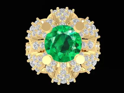 Luxury Halo Emerald and Diamond Engagement Ring for Women  1239 3D print model