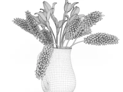 Blue and White Flowers in White Pot 3D model