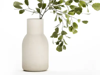 Green Floral Bouquet Of Branches With Leaves Vase 545 3D model