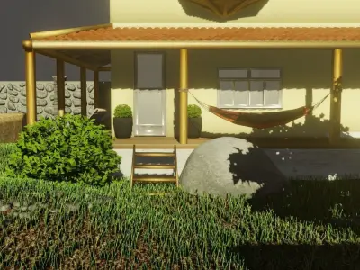 Simple house with a yard Low-poly 3D model