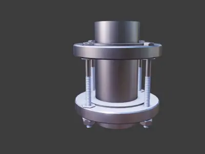 Fixed Pipe With Flange 3D Model 3D model