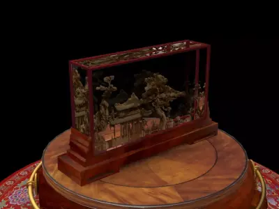 Chinese carved cork display stand  Low-poly 3D model