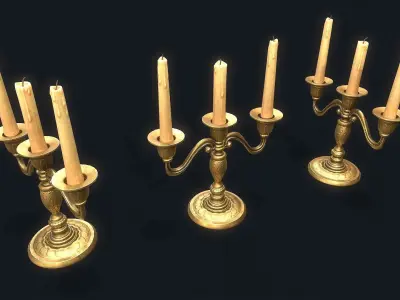 Medieval Candlestick 3 Low-poly 3D model