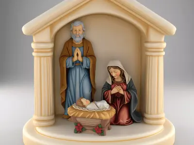 Nativity Holy Family STL separated Jesus Mary Joseph Manger 3D print model