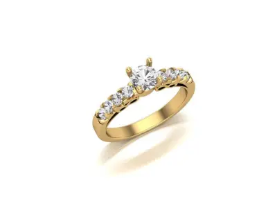Whisper of Romance Diamond Solitaire Diamond Accented Shank Ring 3D print model