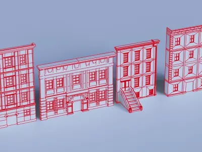 Buildings Front Free low-poly 3D model