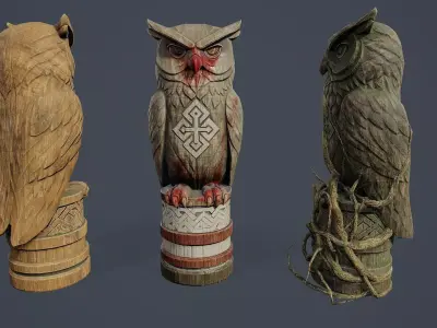 Totem Pole Owl PBR Low-poly 3D model